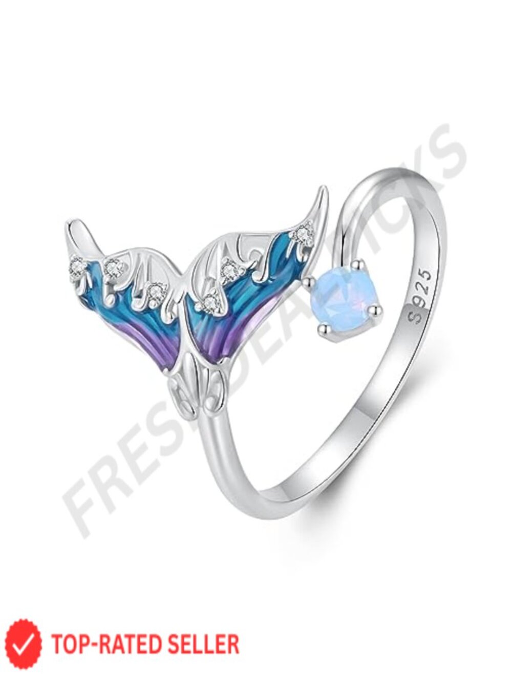 925 Sterling Silver Dainty Adjustable Stackable Ring Open Circle Mermaid Tail